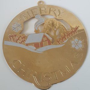 MERRY CHRISTMAS "Brauns 1988" Metal Ornament with Winter Scene (G. Duchin, 1986)